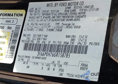2016 Ford Fusion Se из США, поврежденный, VIN 3FA6P0H76GR158785